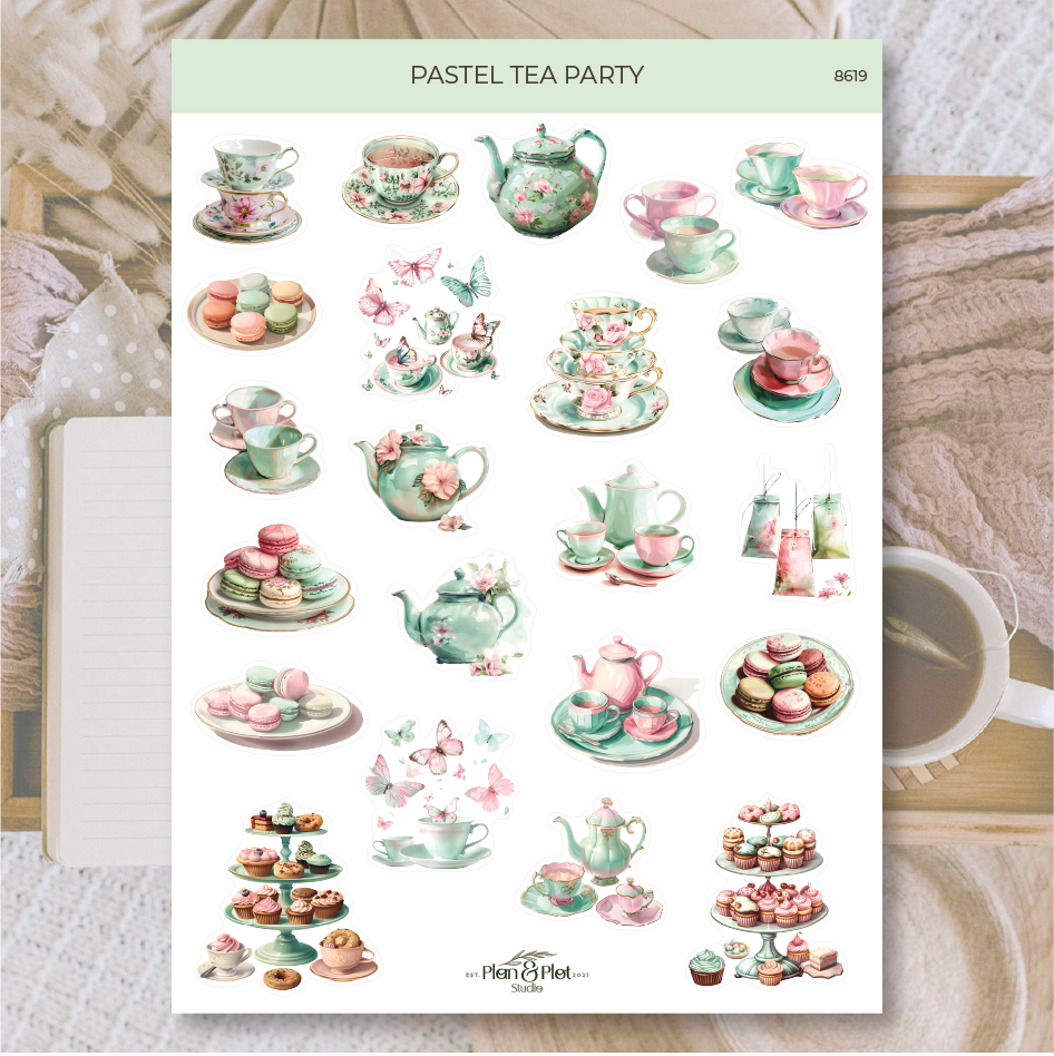 Tarra-arkki Pastel Tea Party, läpinäkyvä | Plan & Plot Studio