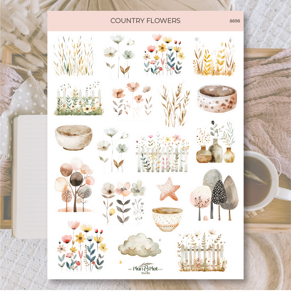 Tarra-arkki Country Flowers, läpinäkyvä | Plan & Plot Studio