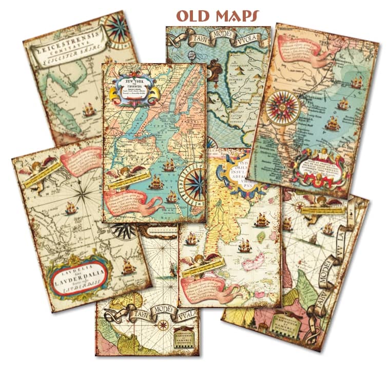 Paperiarkit mini Old Maps 7 x 11cm | Decorer